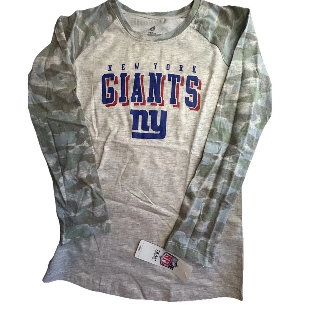 NFL Team Apparel Girls New York Giants Camo‎ Raglan Long Sleeve Shirt XL 14/16
